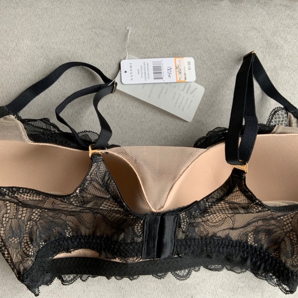 Natori $68 Muse Wireless Bralette 34DD Black Beige Lace Bra Full Fit Contour - Picture 11 of 16